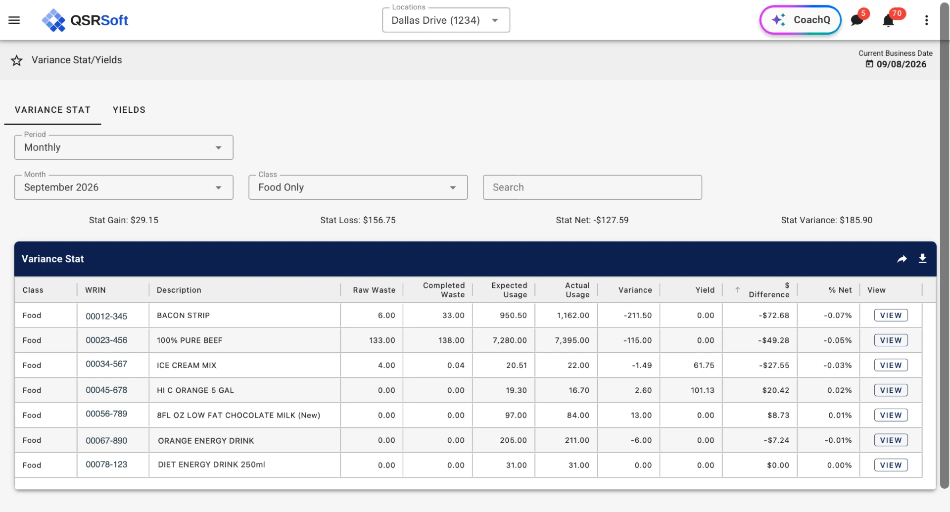 QSRSoft Cash & Inventory product screenshot